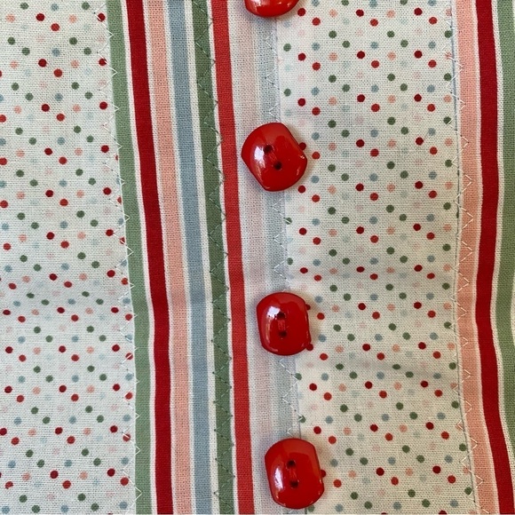 Vintage Handmade Sage Green & Poppy Red Corduroy Bag with Buttons - Picture 7 of 14